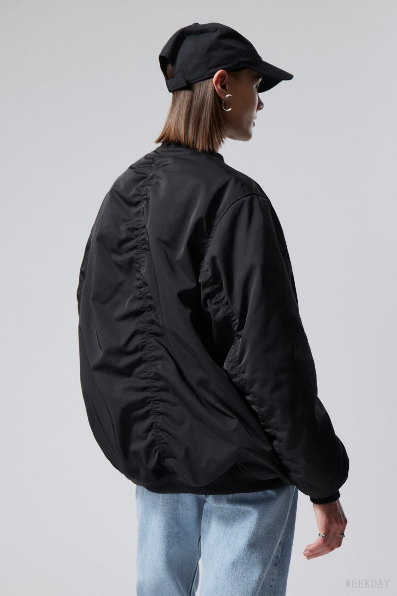 Weekday Lui Oversized Bomber Jacket Black | DQGC8518