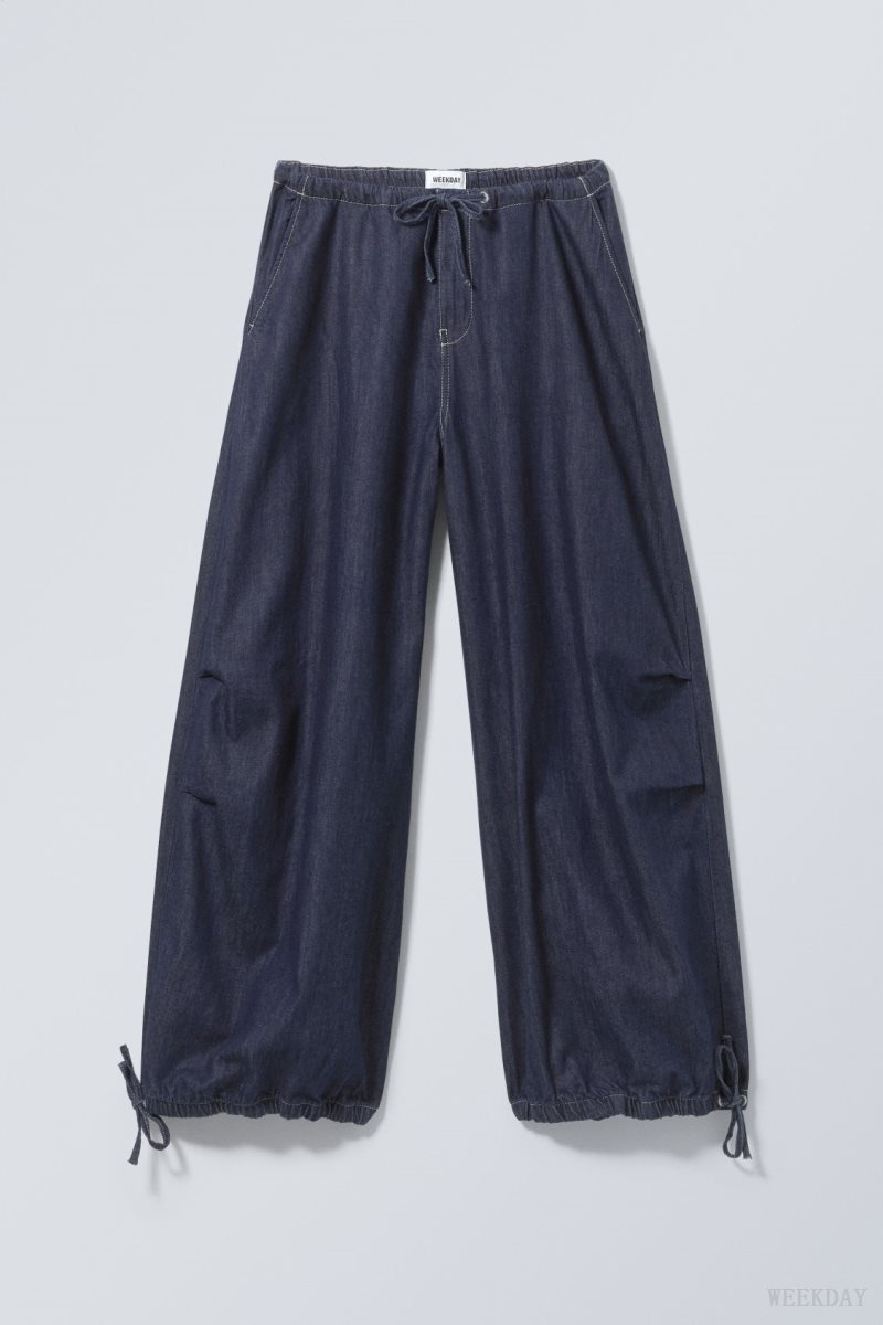 Weekday Luisa Denim Baggy Parachute Trousers Blue | CHAW9019