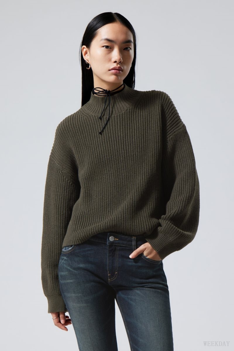 Weekday Lyla Knit Sweater Dark Green | DSCW4227