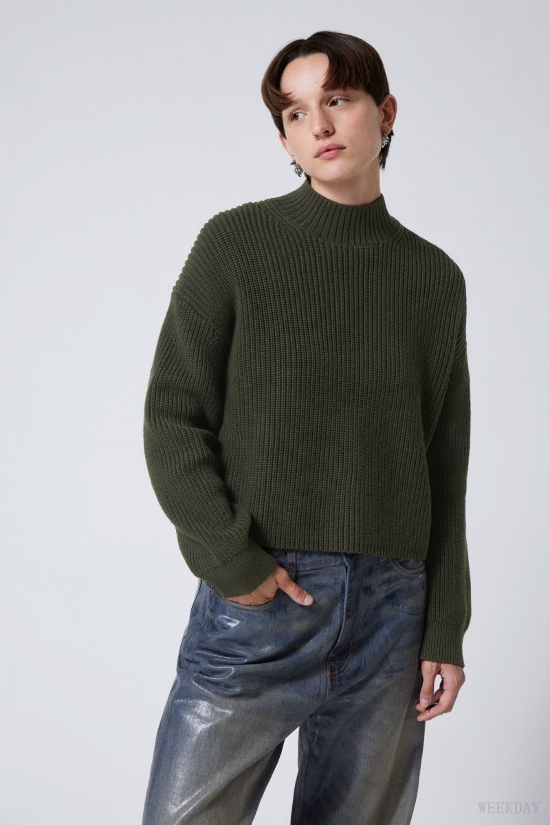 Weekday Lyla Knit Sweater Dark Green | DSCW4227