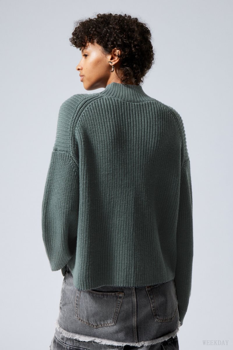 Weekday Lyla Knit Sweater Dark Turquoise | NTRG7998