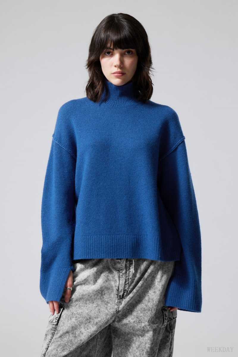 Weekday Maggie Wool Turtleneck Blue | KGHO6756