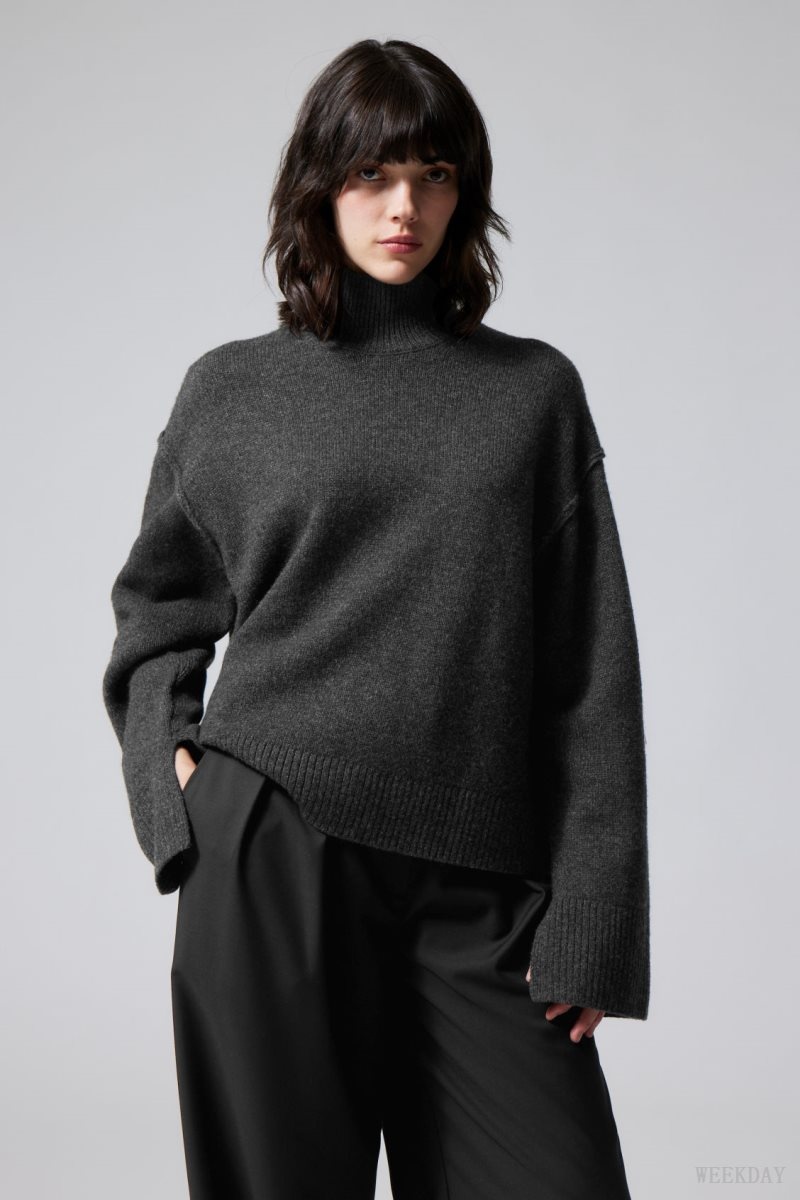 Weekday Maggie Wool Turtleneck Dark Grey | LAVY4481