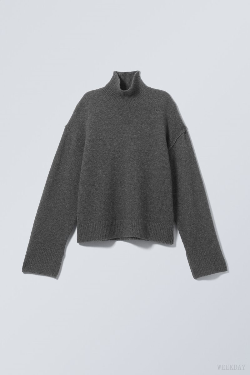 Weekday Maggie Wool Turtleneck Dark Grey | LAVY4481