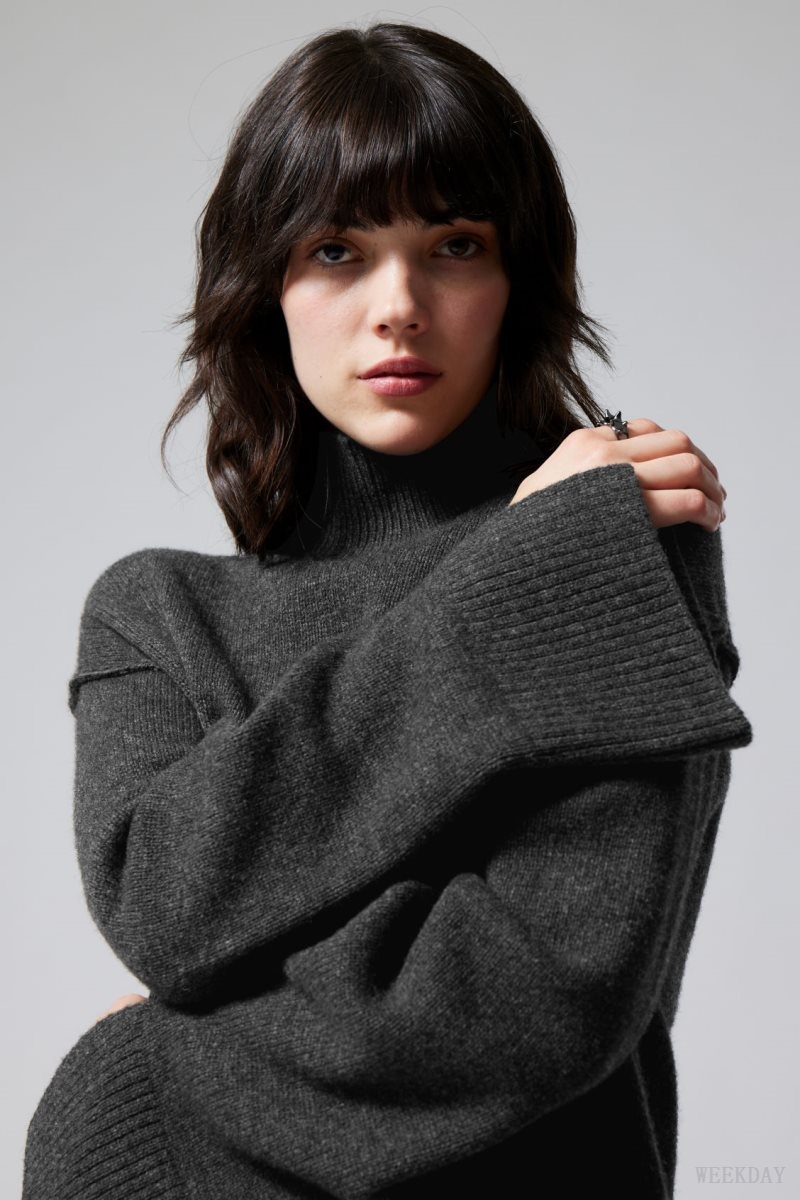 Weekday Maggie Wool Turtleneck Dark Grey | LAVY4481