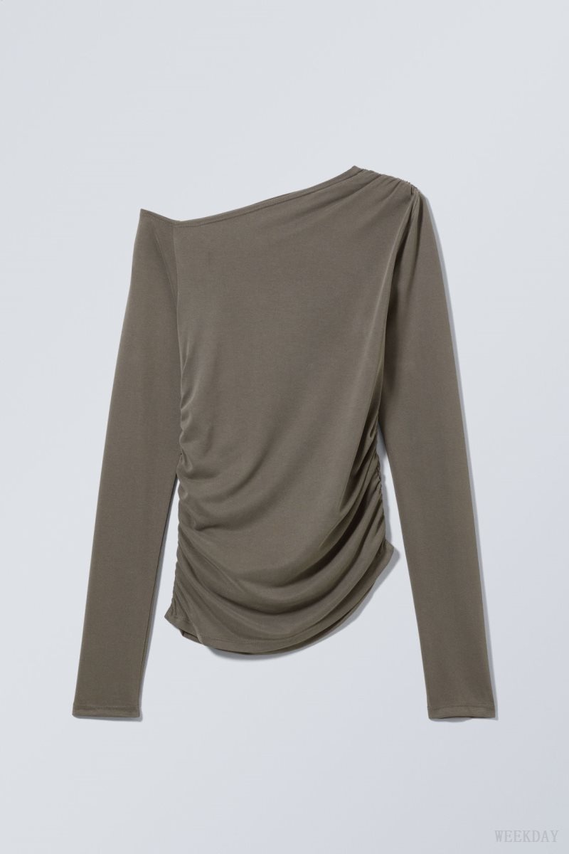 Weekday Main Asymmetric Long Sleeve Dark Khaki | FCYL6335