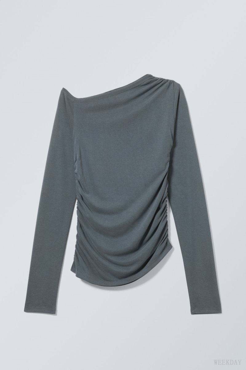 Weekday Main Asymmetric Long Sleeve Dark Green | JBMC4235