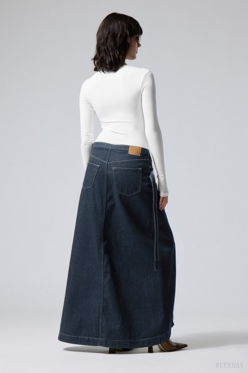 Weekday Main Denim Long Wrap Skirt Blue | LWXB9674