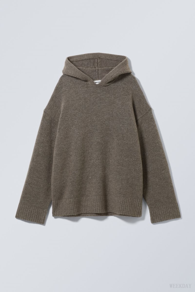 Weekday Marla Oversized Soft Knit Hoodie Dark Mole | PFJM7347