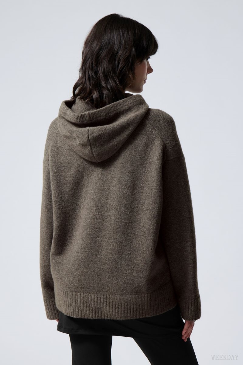 Weekday Marla Oversized Soft Knit Hoodie Dark Mole | PFJM7347