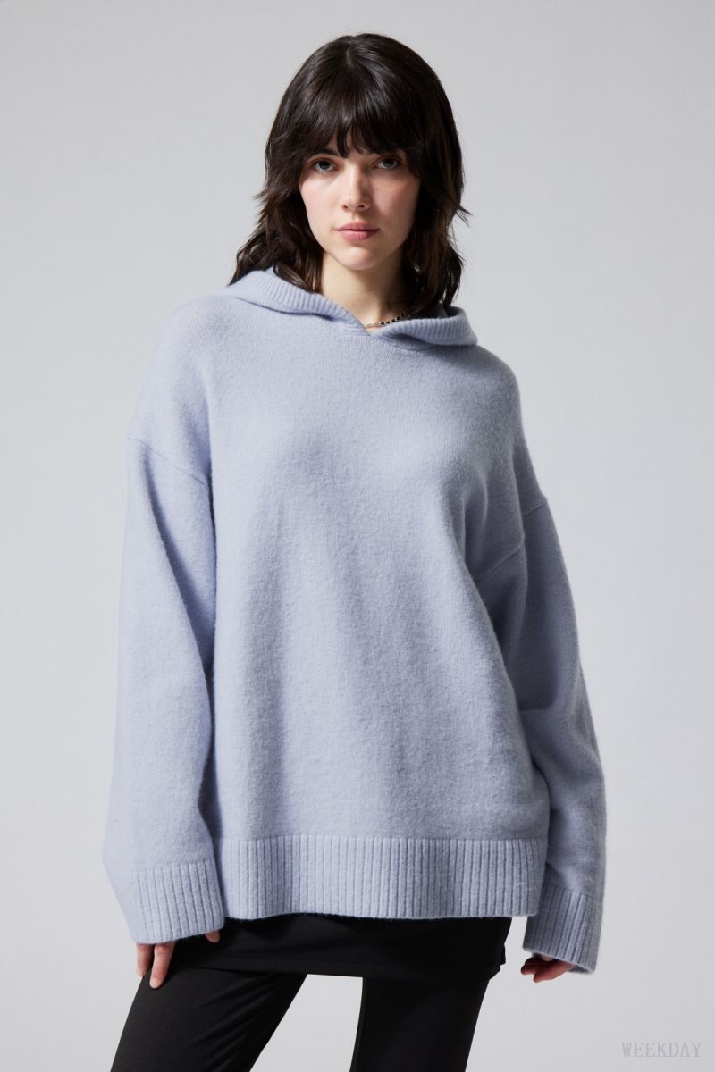 Weekday Marla Oversized Soft Knit Hoodie Light Purple | IFFX2852