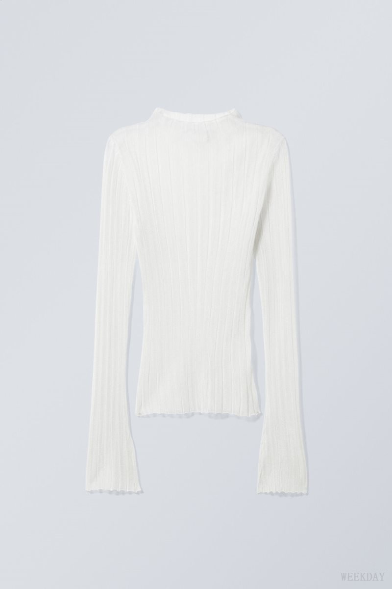 Weekday Mary Sheer Knitted Sweater White | STXT1741