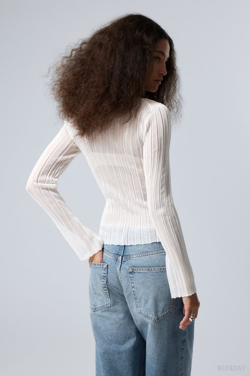 Weekday Mary Sheer Knitted Sweater White | STXT1741