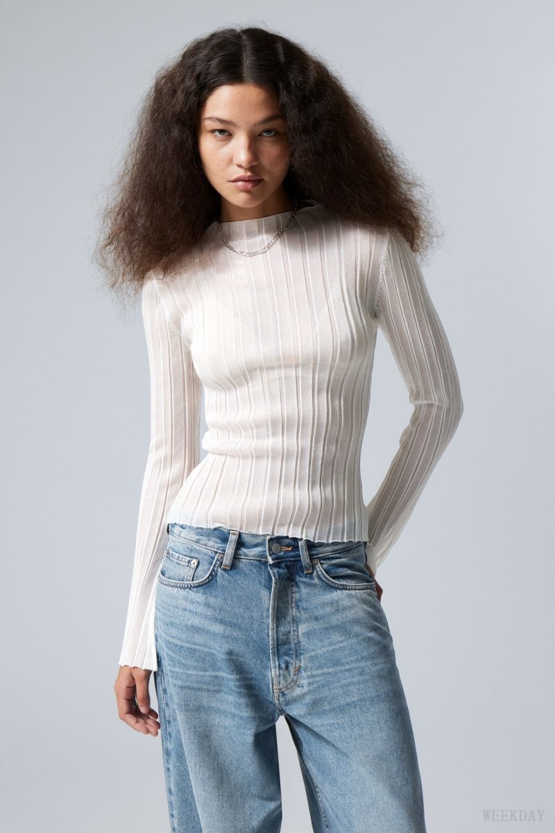 Weekday Mary Sheer Knitted Sweater White | STXT1741