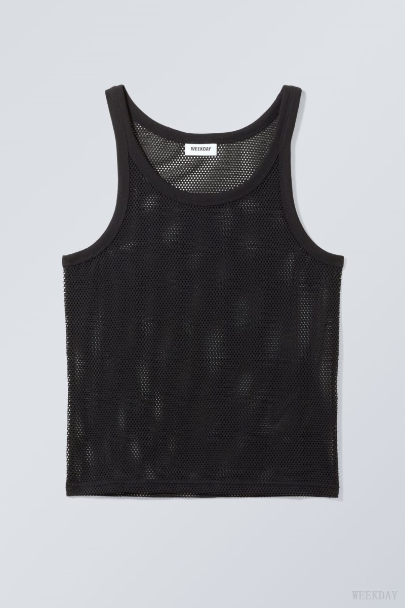 Weekday Matheus Mesh Tank Top Black | TJFU9822