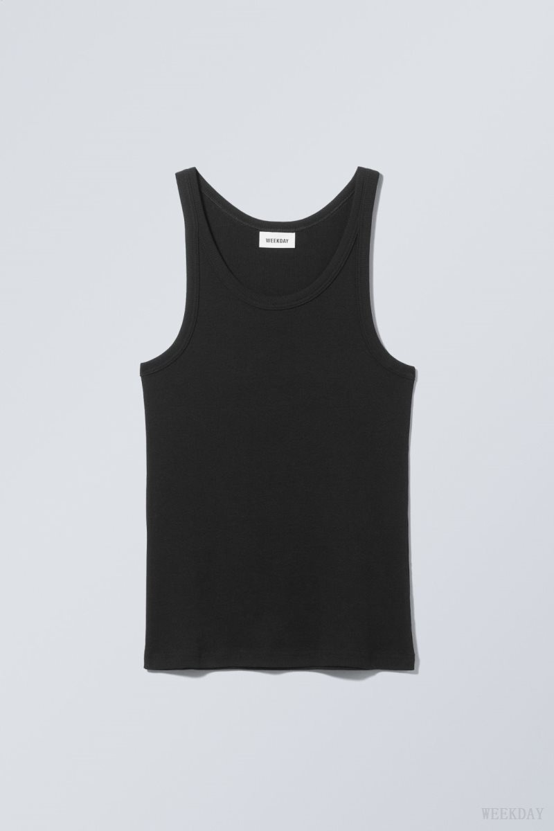 Weekday Matheus Rib Tank Top Black | HRGW5634