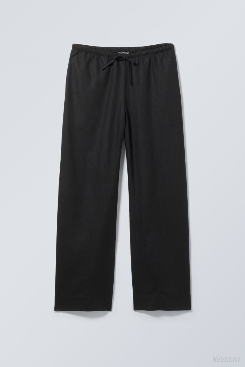 Weekday Mia Linen Mix Trousers Black | PHMR0891