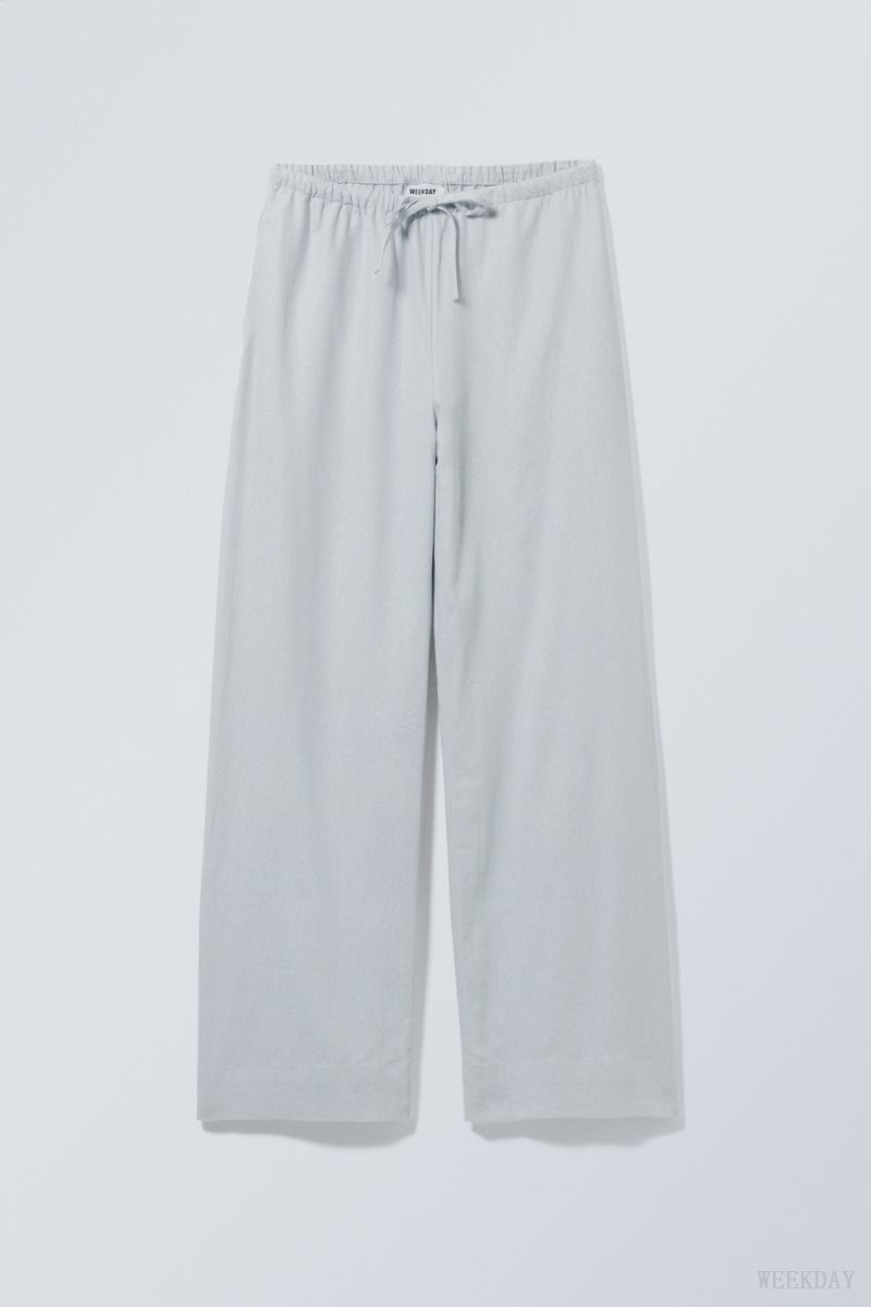 Weekday Mia Linen Mix Trousers Blue | ZYLN9818