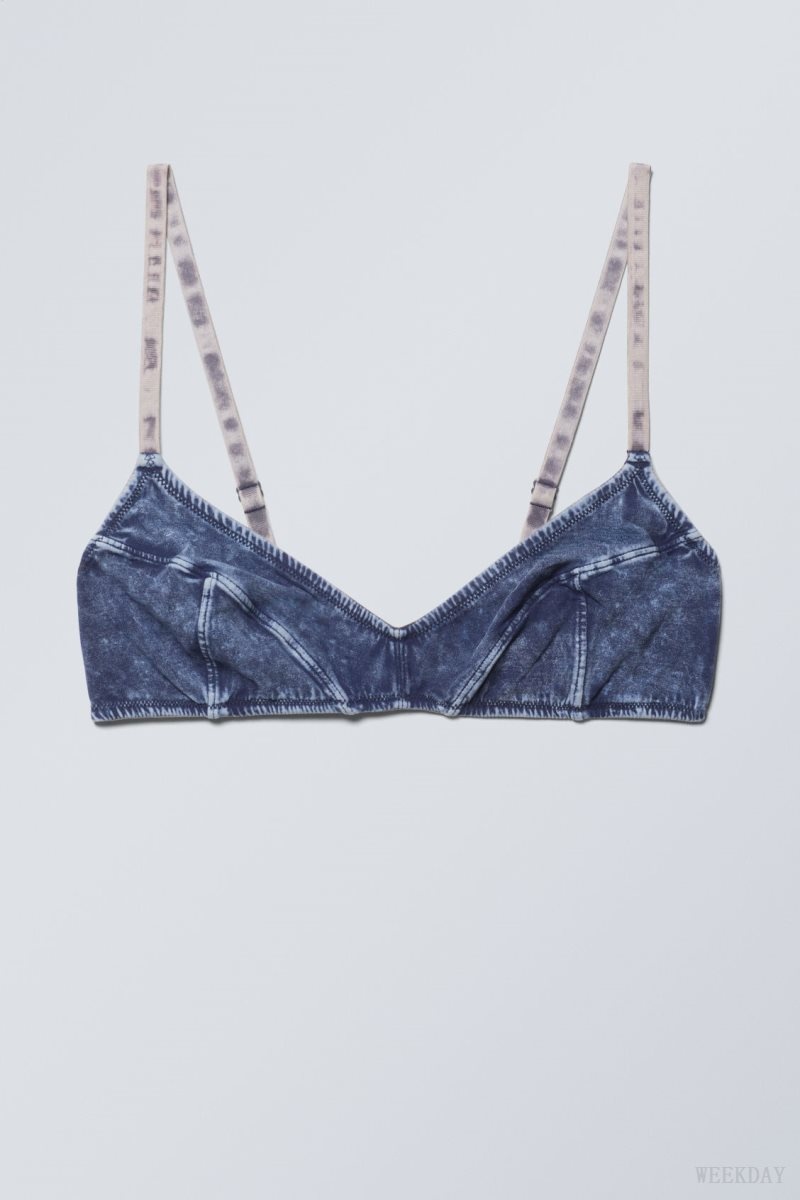 Weekday Miley Washed Cotton Bra Bra Blue | OCSK3137