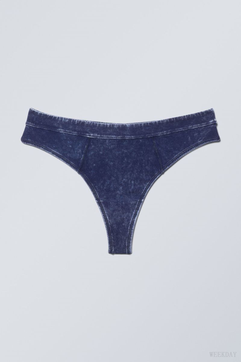 Weekday Miley Washed Cotton Thong Thong Blue | KZDM0615