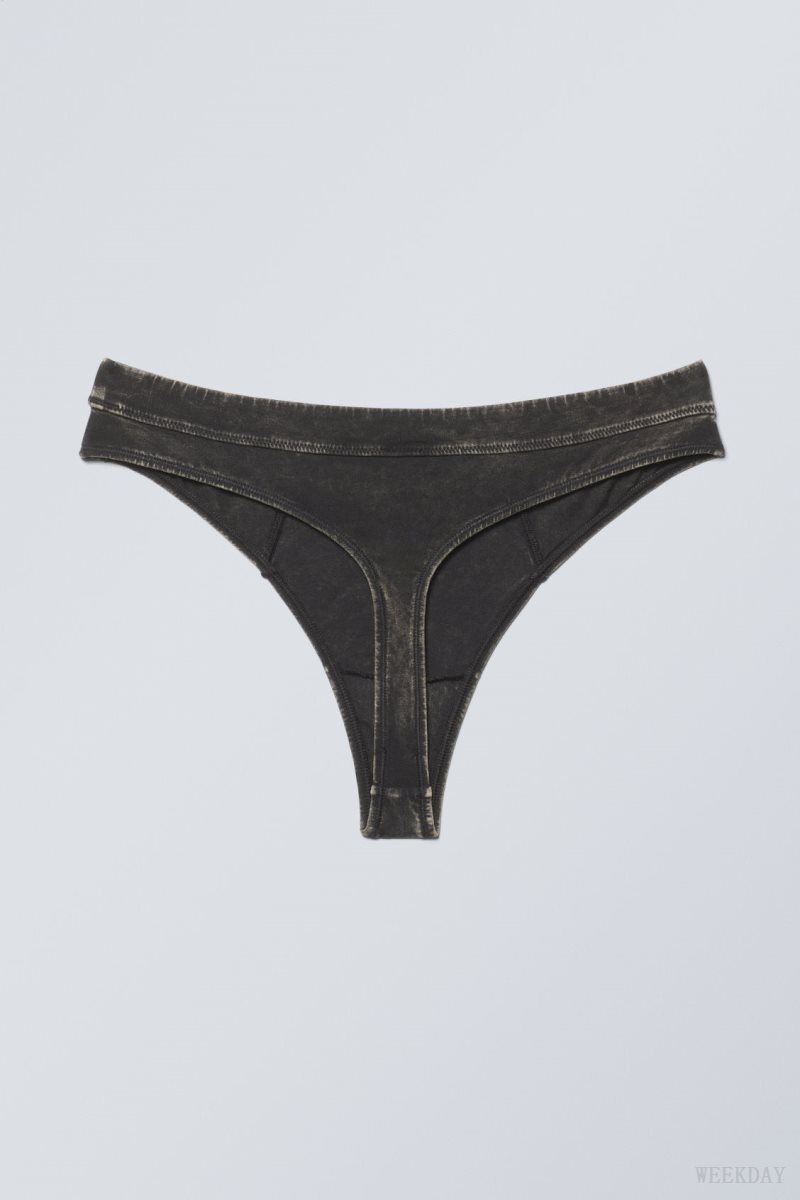 Weekday Miley Washed Cotton Thong Thong Black | RNAF3614