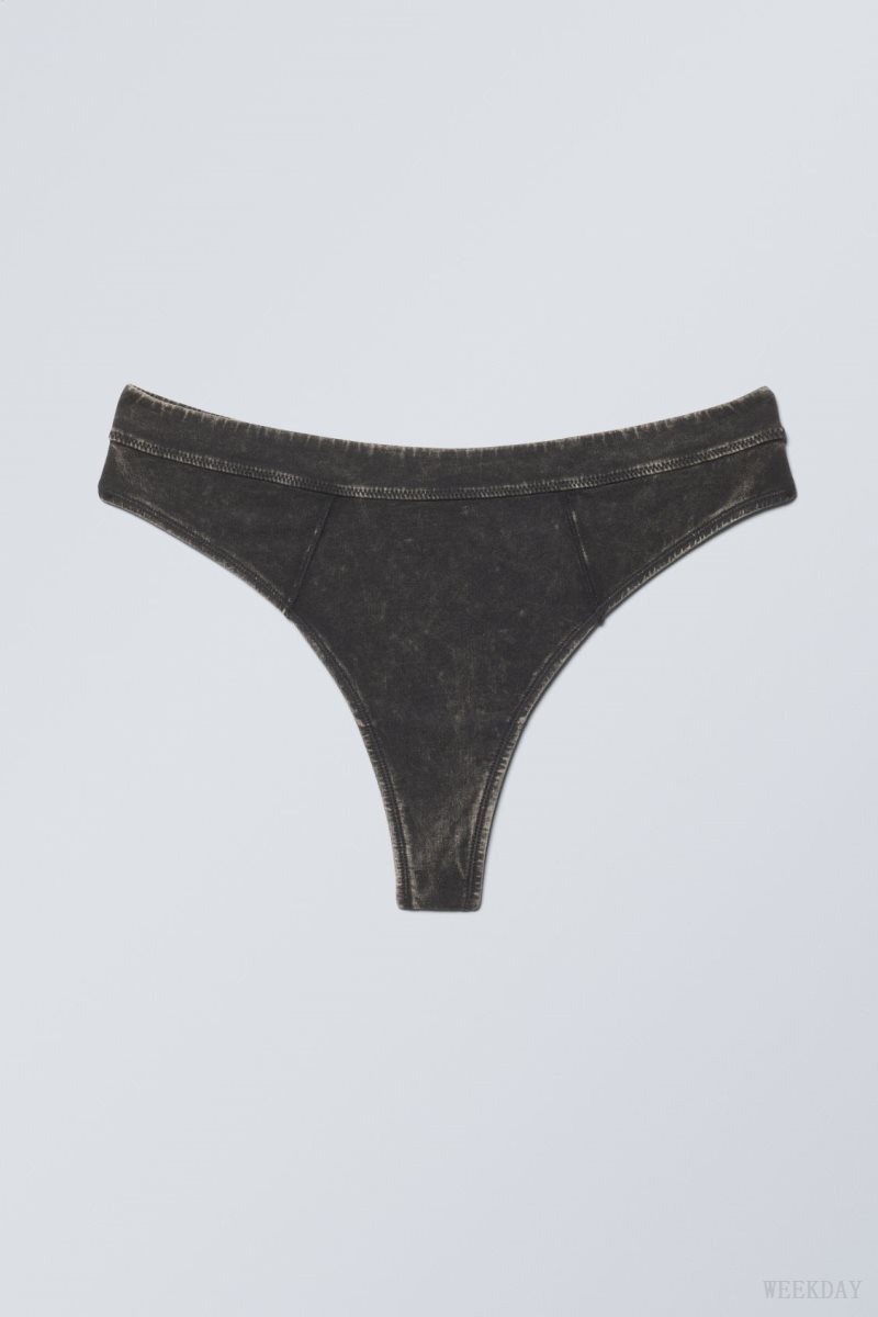 Weekday Miley Washed Cotton Thong Thong Black | RNAF3614