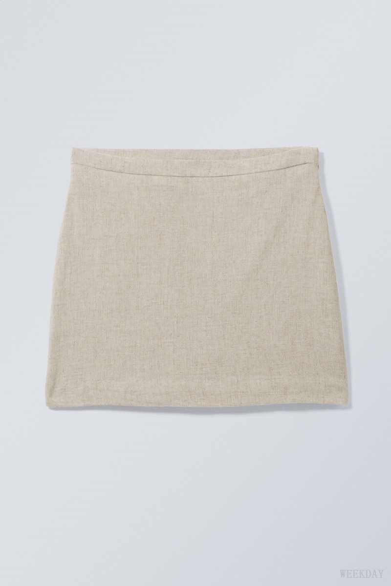 Weekday Millie Linen Mix Mini Skirt Ecru | HRZL8238