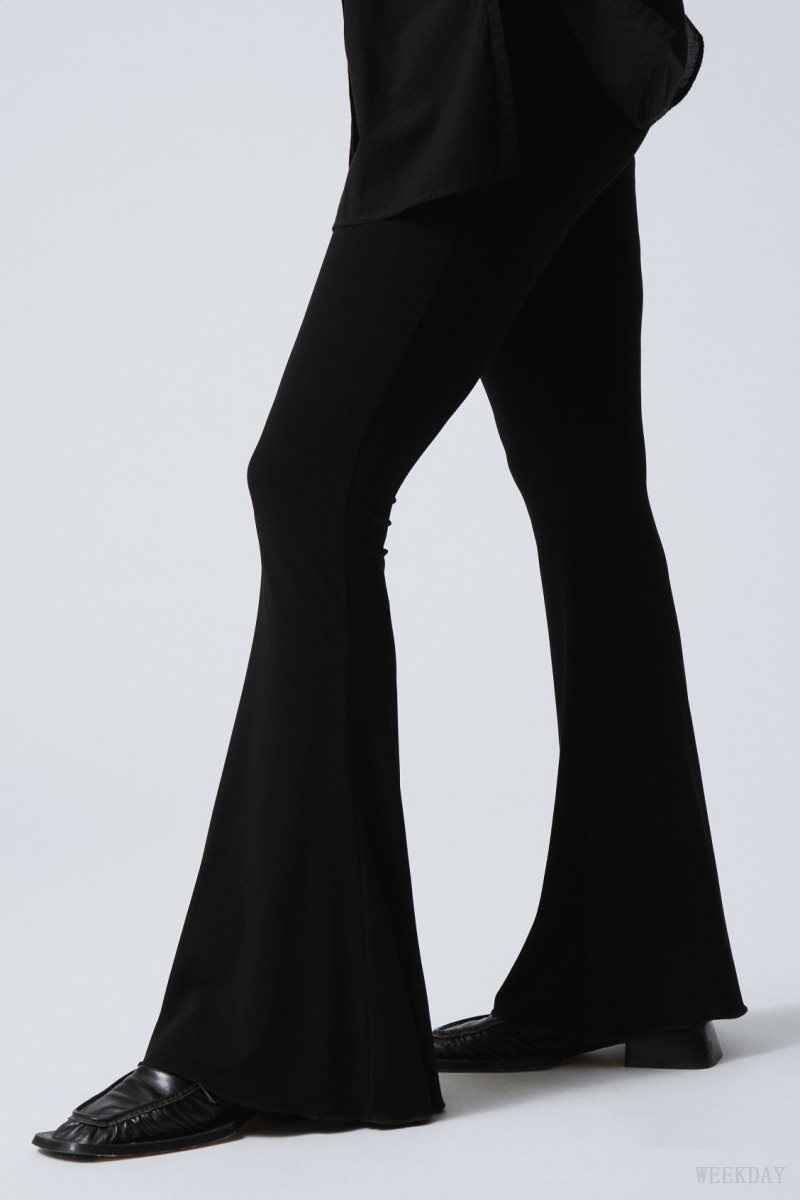 Weekday Mina Flared Jersey Trousers Black | BOJQ0191