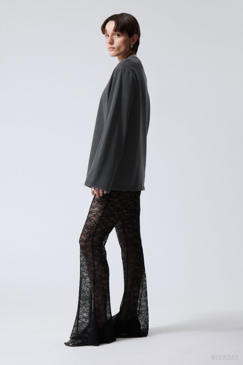 Weekday Mina Flared Lace Trousers Black | MEZO3543