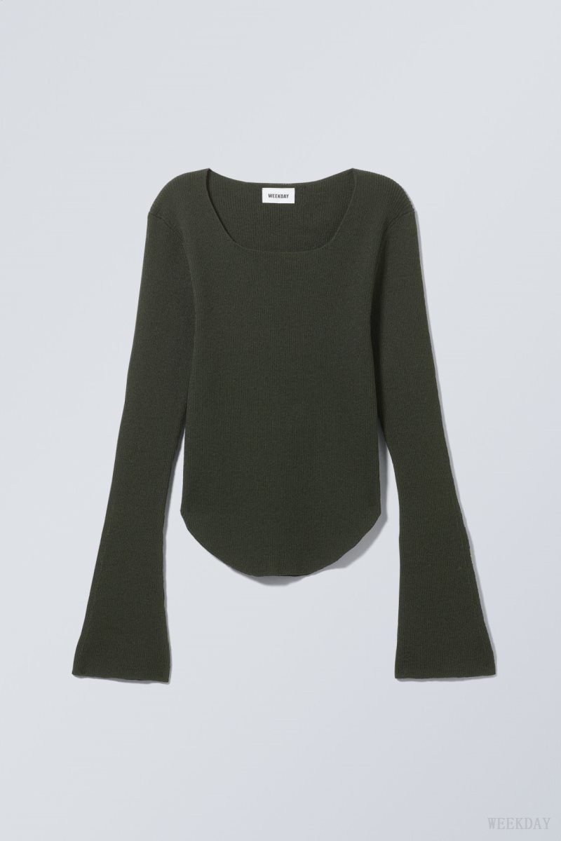 Weekday Nadina Square Neck Sweater Dark Green | XDRI5633