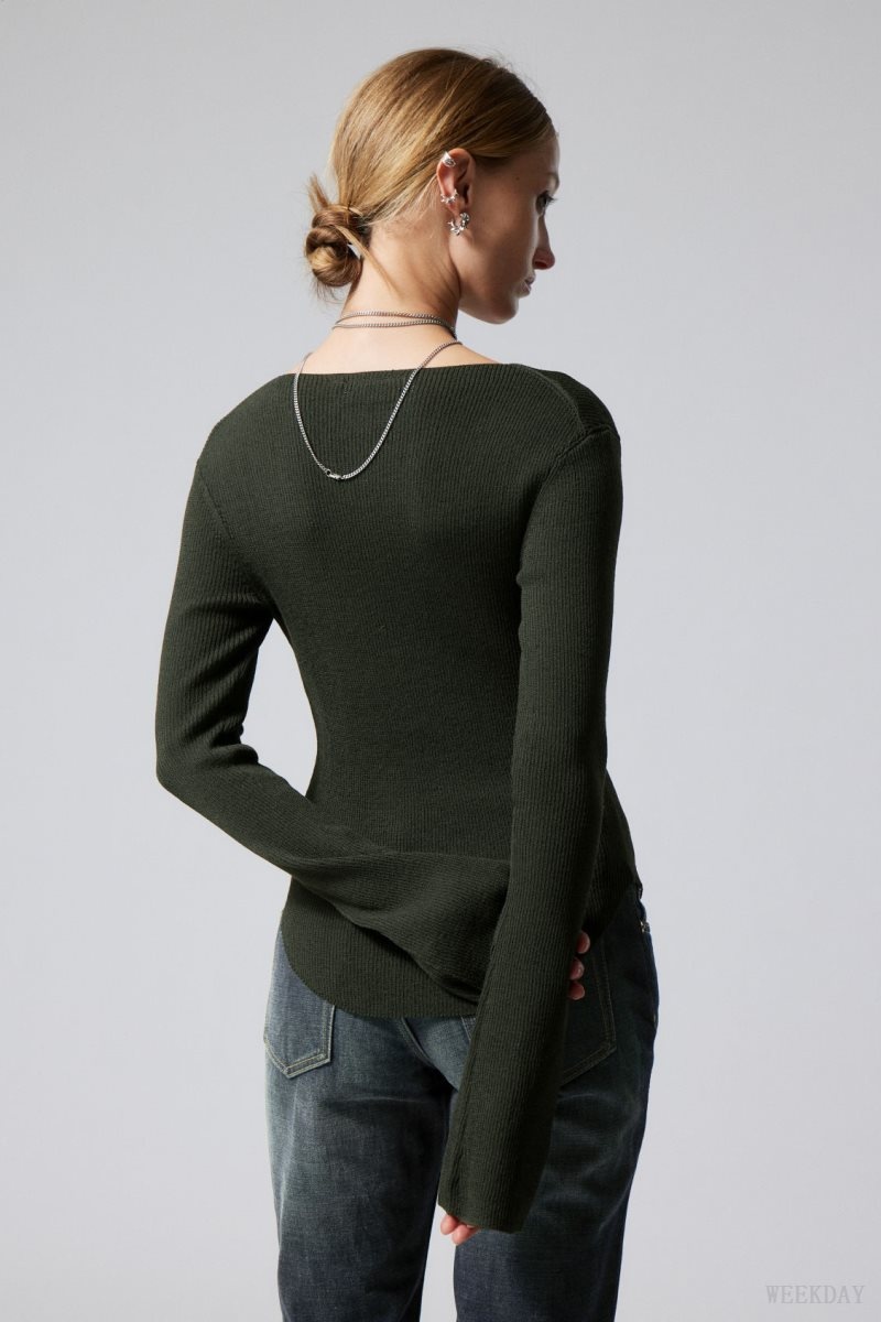 Weekday Nadina Square Neck Sweater Dark Green | XDRI5633