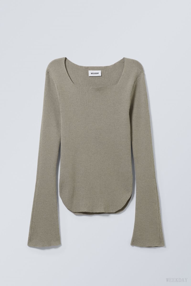 Weekday Nadina Square Neck Sweater Grey Brown | HNLU6803