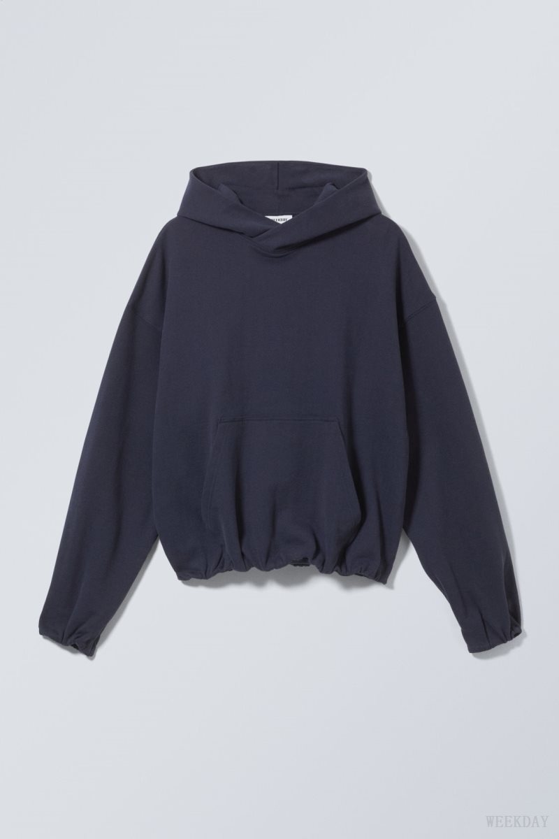 Weekday Nolan Boxy Hoodie Dark Blue | EZUV0916