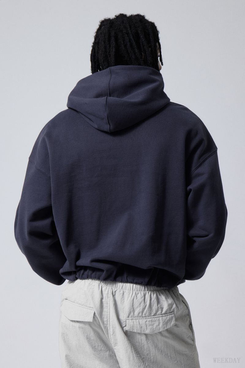 Weekday Nolan Boxy Hoodie Dark Blue | EZUV0916