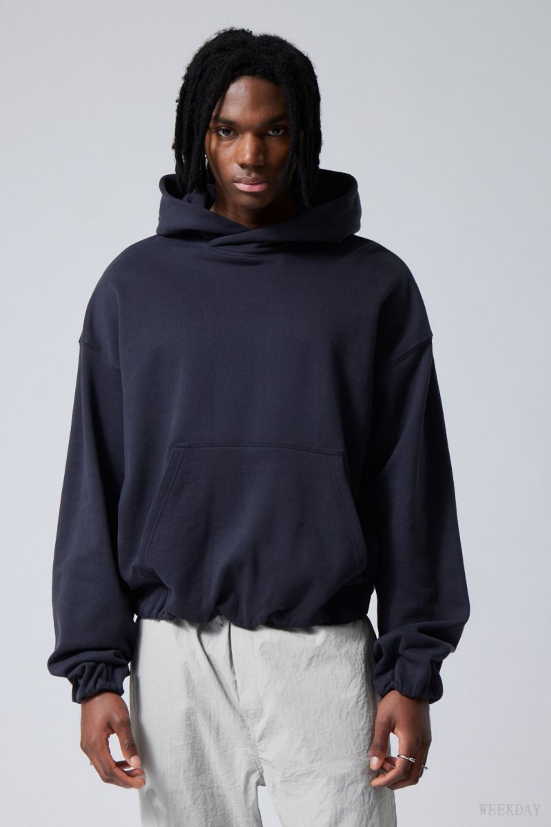 Weekday Nolan Boxy Hoodie Dark Blue | EZUV0916