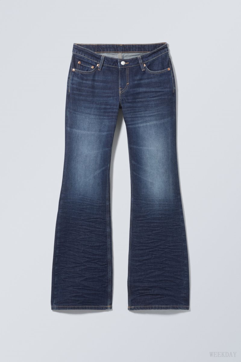 Weekday Nova Low Bootcut Wrinkle Jeans Blue | PNVV3785