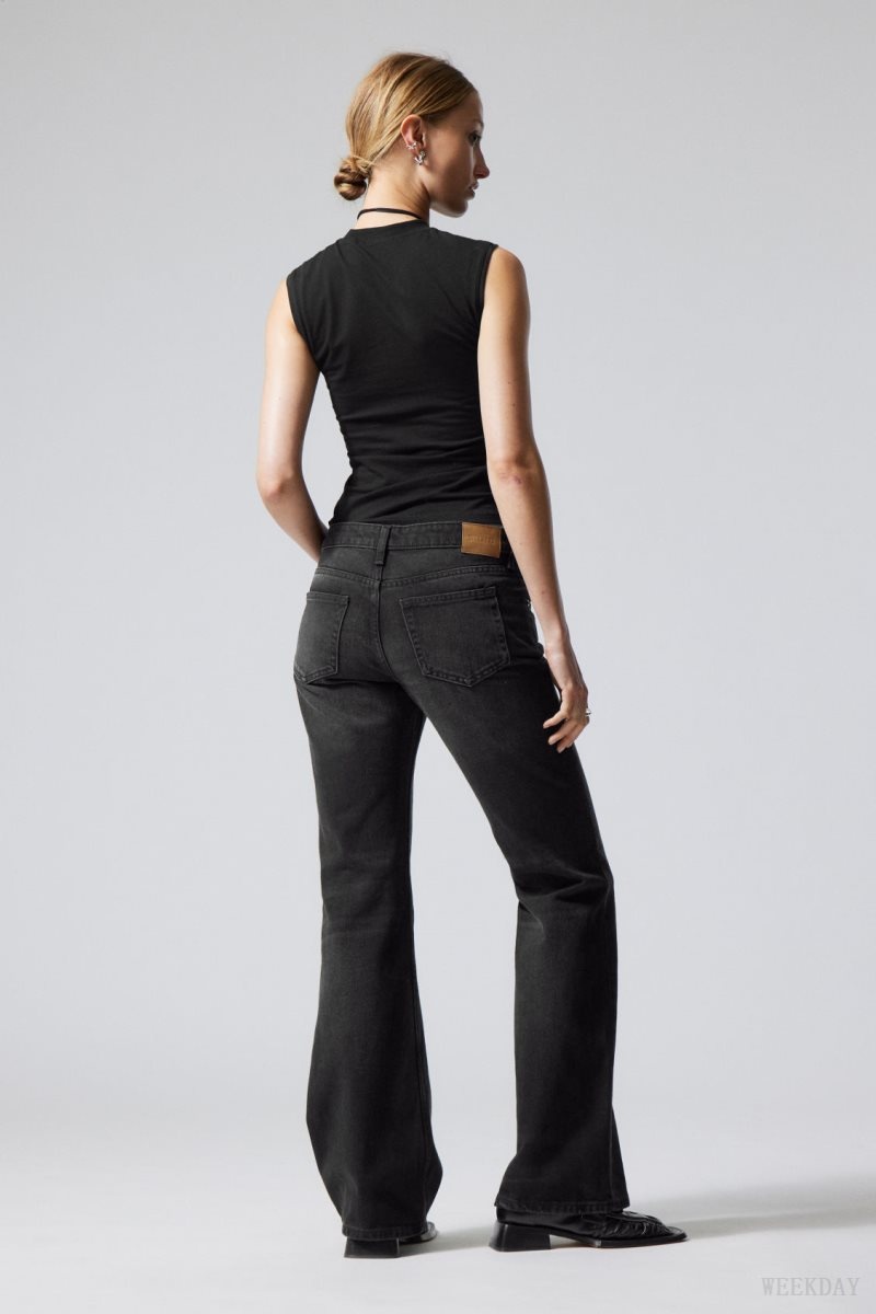 Weekday Nova Low Slim Bootcut Jeans Black | PYSA1575