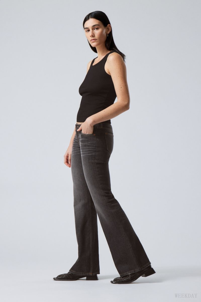 Weekday Nova Low Slim Bootcut Jeans Grey Black | QYUI8607