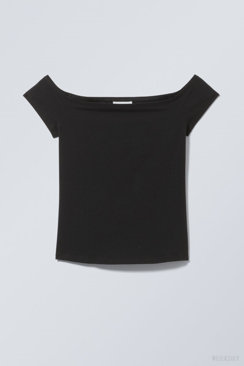 Weekday Off Shoulder T-shirt Black | DBNX2122