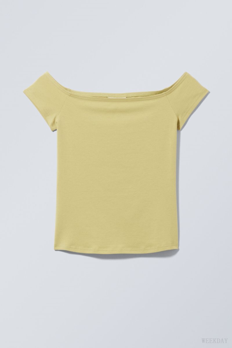 Weekday Off Shoulder T-shirt Green | PQHY1916