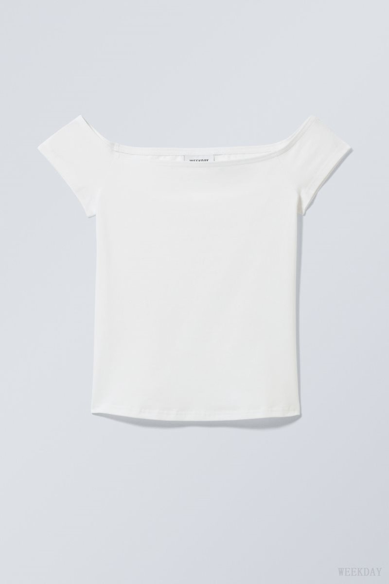 Weekday Off Shoulder T-shirt White | SDCB9450