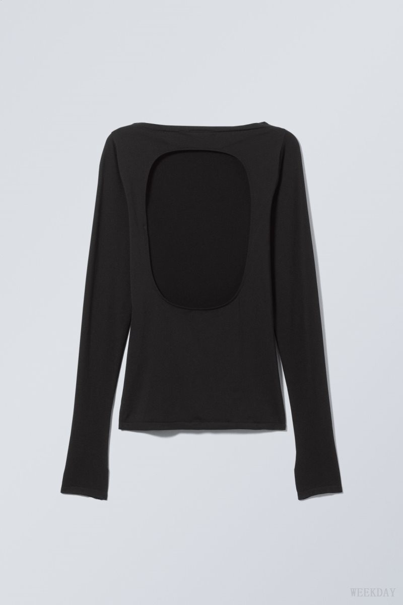 Weekday Open Back Seamless Longsleeve Top Black | UZHP9491