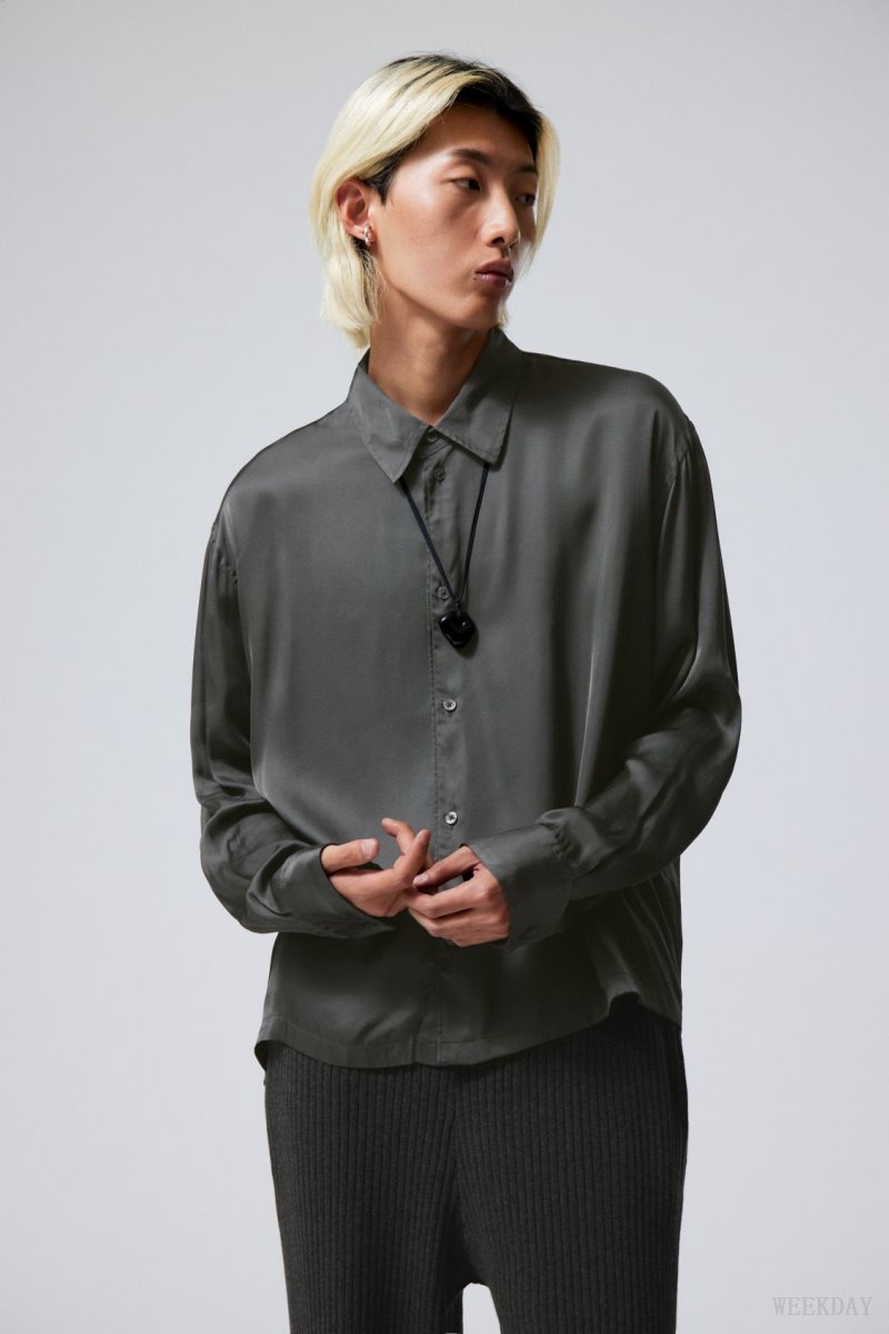 Weekday Oversized Boxy Shiny Shirt Dark Grey | LXRS2317