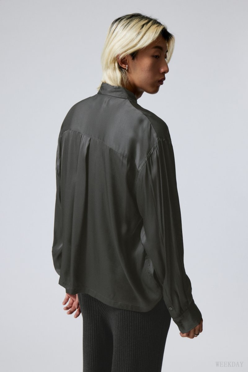 Weekday Oversized Boxy Shiny Shirt Dark Grey | LXRS2317