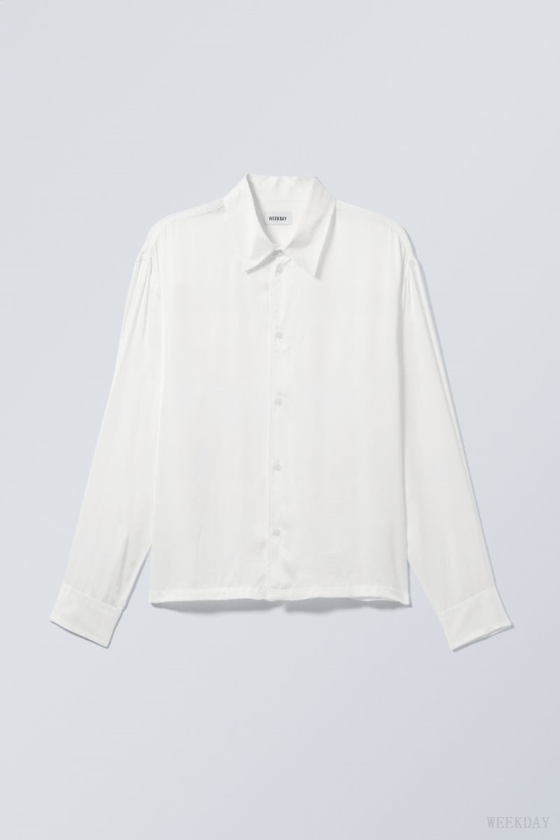 Weekday Oversized Boxy Shiny Shirt White | TFCB1714