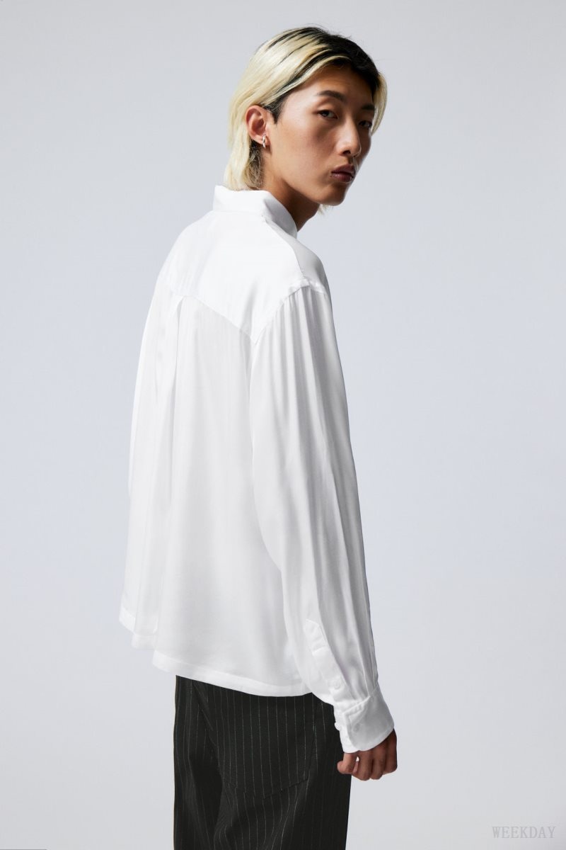 Weekday Oversized Boxy Shiny Shirt White | TFCB1714