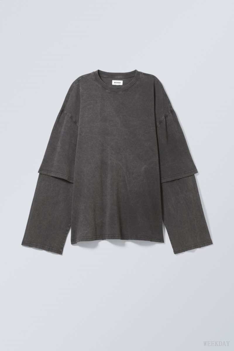 Weekday Oversized Double Longsleeve Top Wash Black | UUHM0981