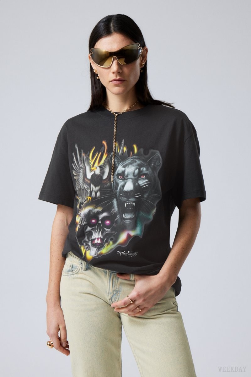 Weekday Oversized Graphic Printed T-shirt Raw Animals Energy | FPYI5363