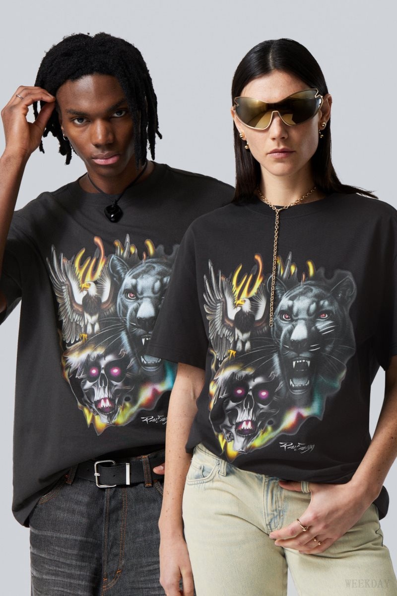 Weekday Oversized Graphic Printed T-shirt Raw Animals Energy | FPYI5363