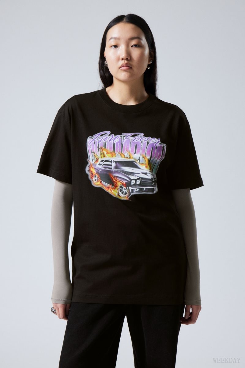 Weekday Oversized Graphic Printed T-shirt Pure Power Champion | ORZT6412